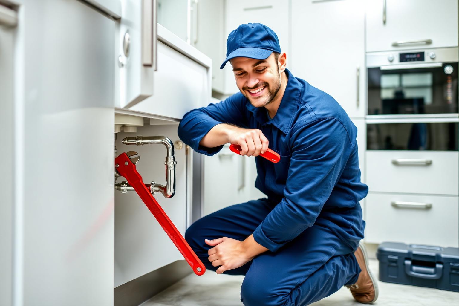Pipenex plumber repairing a kitchen sink pipe in a modern Southampton to Eastbourne home